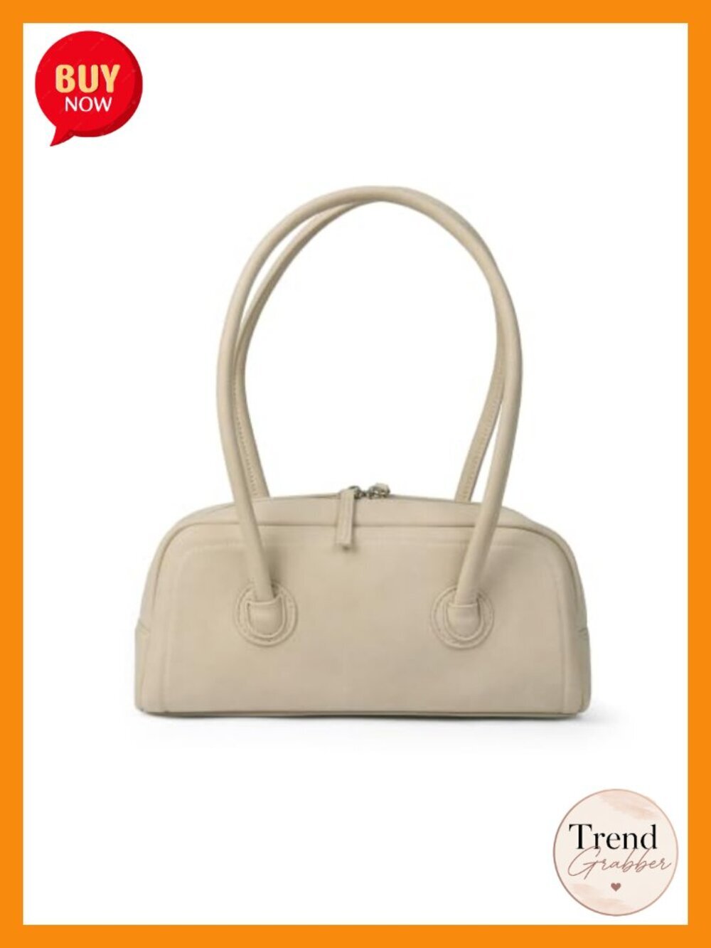 Vegan Leather Shoulder Bag Minimalist Underarm Purse with Zipper Two Straps